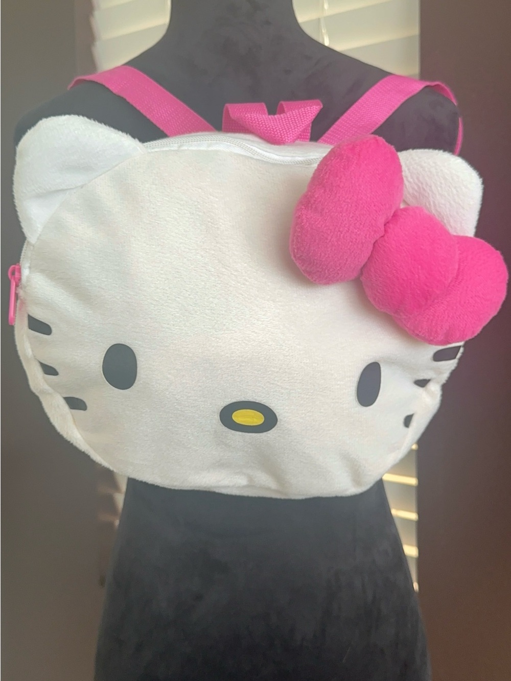Hello Kitty Plush  Backpack - White with Hot Pink Bow.